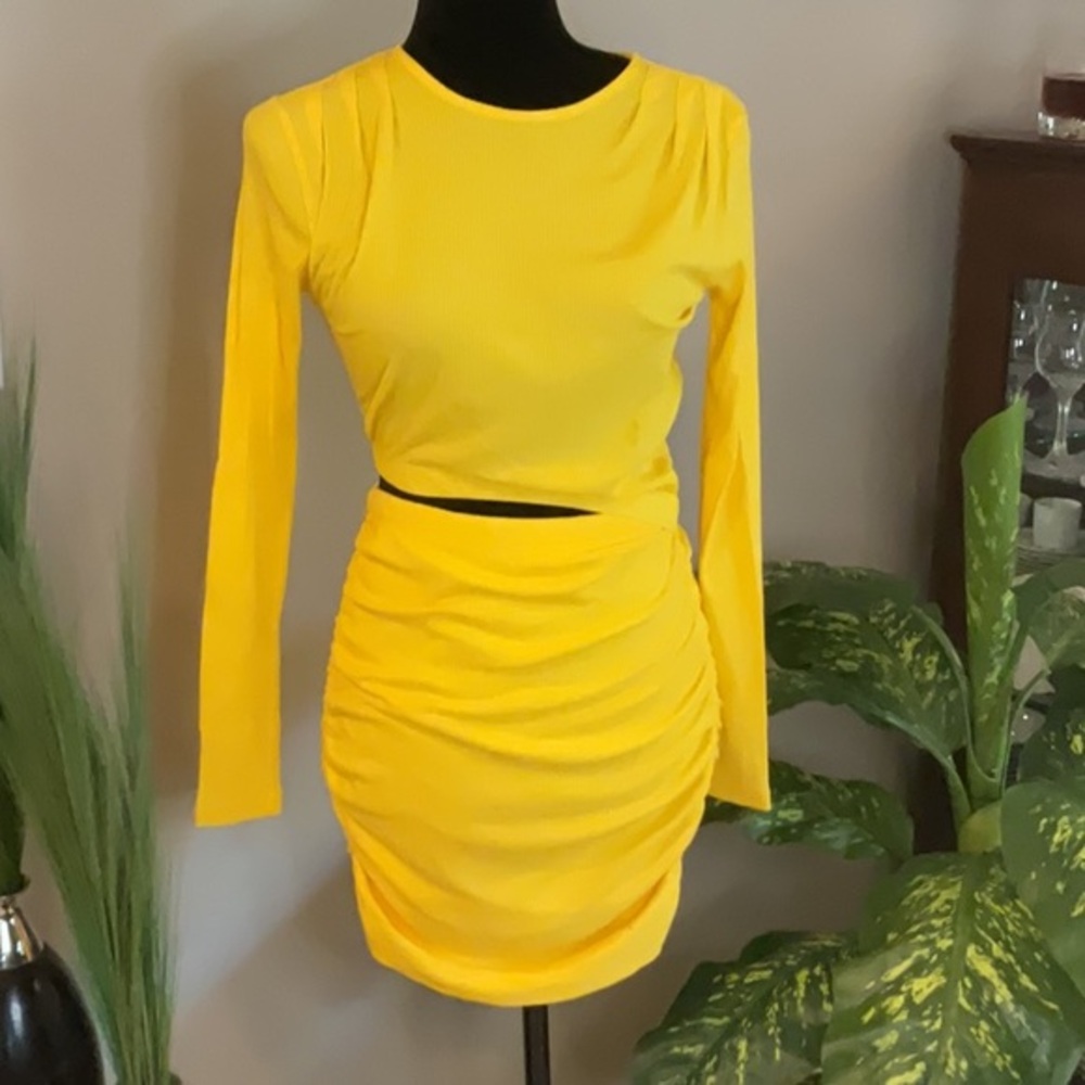 MONROE - Yellow Long Sleeve Mini Dress - NEW